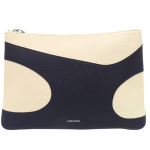 新品同様 サルヴァトーレフェラガモ ロゴ クラッチバッグ セカンドバッグ 661323 レザー ネイビー 0803【中古】Salvatore Ferragamo