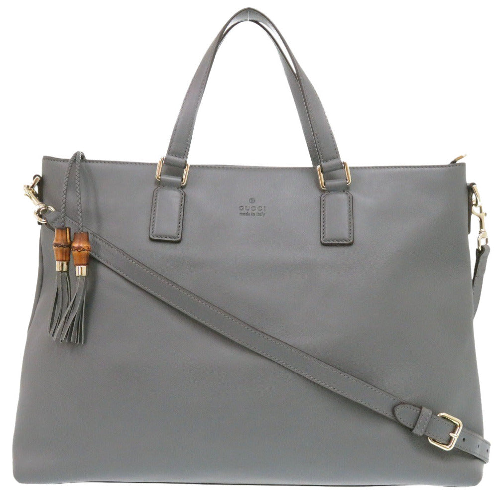 美品 グッチ バンブー 365345 レザー グレー トートバッグ 0835【中古】GUCCI