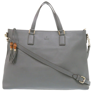 美品 グッチ バンブー 365345 レザー グレー トートバッグ 0835【中古】GUCCI