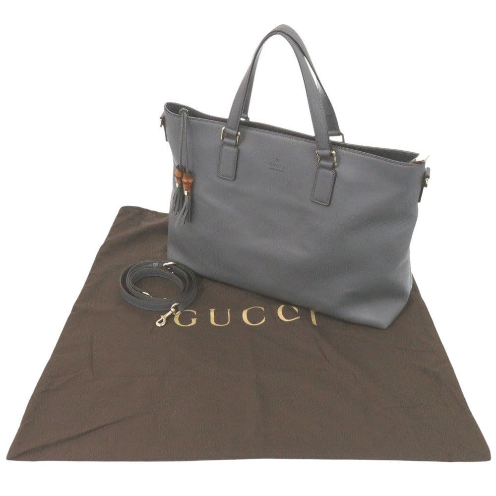 美品 グッチ バンブー 365345 レザー グレー トートバッグ 0835【中古】GUCCI