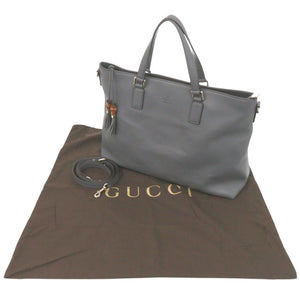 美品 グッチ バンブー 365345 レザー グレー トートバッグ 0835【中古】GUCCI