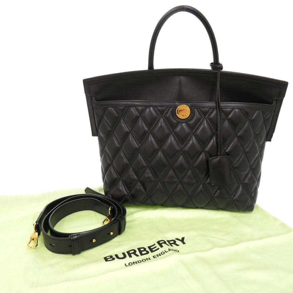 バーバリー レザー ブラック 2WAY ハンドバッグ ショルダーバッグ 黒 0874【中古】BURBERRY