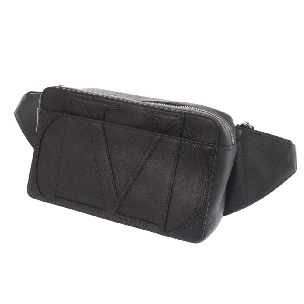 美品 ヴァレンティノ・ガラヴァーニ レザー ブラック ボディバッグ ウエストバッグ 黒 0900【中古】Valentino Garavani