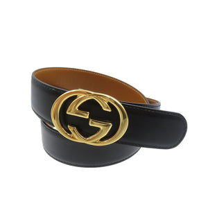 美品 グッチ 036‐519‐2964 GGロゴ 70-28 レザー ゴールド金具 ブラック 黒 ベルト 0909【中古】GUCCI