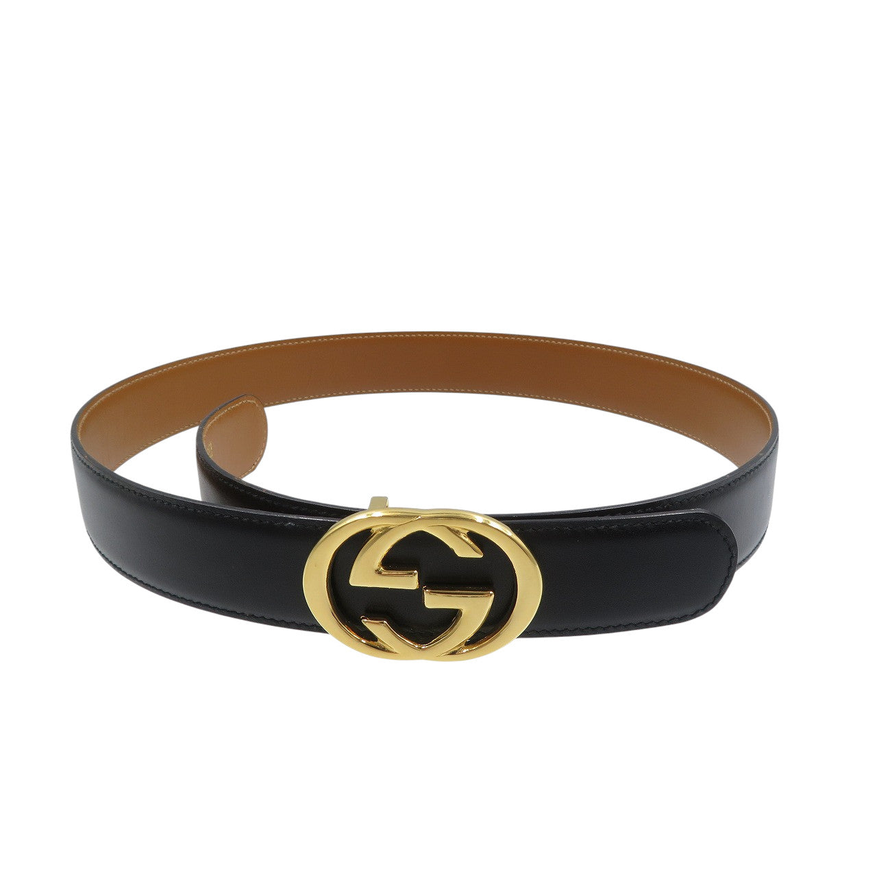 美品 グッチ 036‐519‐2964 GGロゴ 70-28 レザー ゴールド金具 ブラック 黒 ベルト 0909【中古】GUCCI