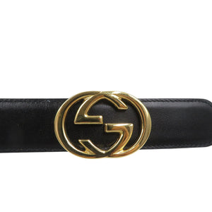 美品 グッチ 036‐519‐2964 GGロゴ 70-28 レザー ゴールド金具 ブラック 黒 ベルト 0909【中古】GUCCI