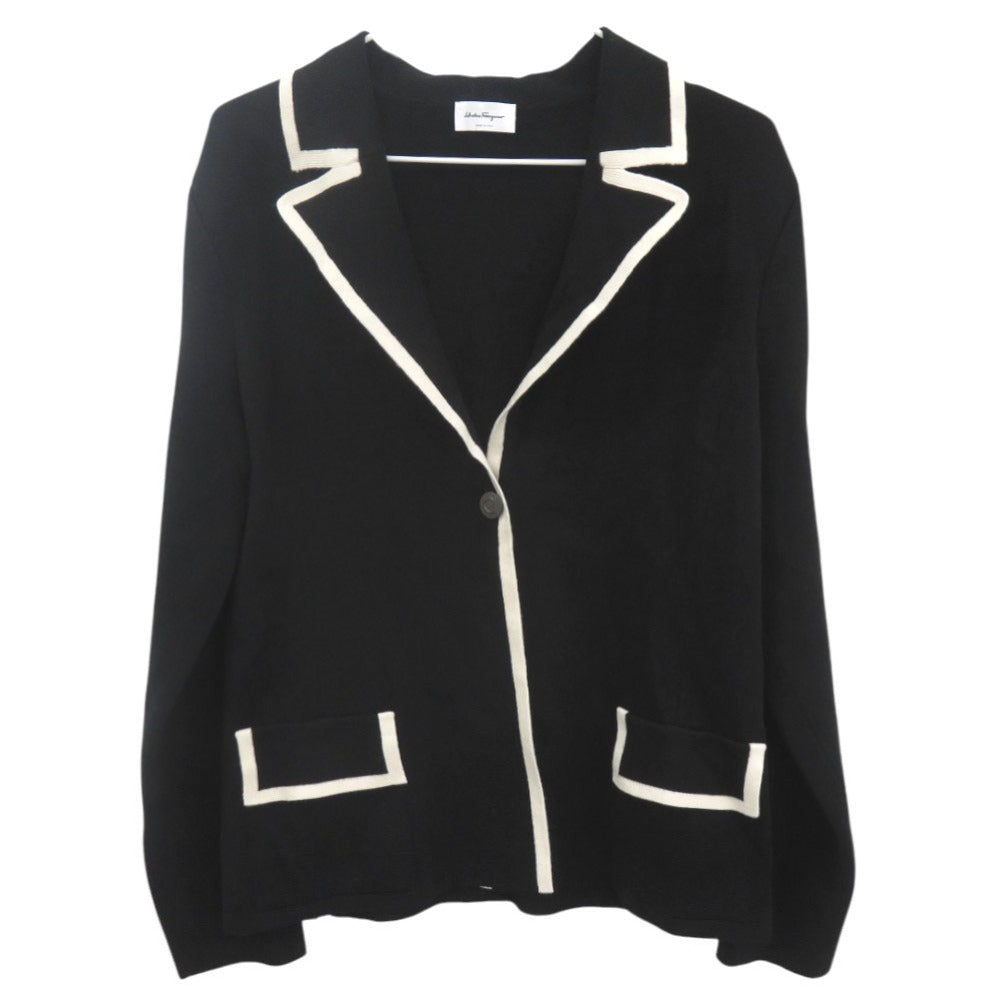 新品同様 サルヴァトーレフェラガモ ウール サイズL ブラック ホワイト ニットジャケット アウター 0918【中古】Salvatore Ferragamo