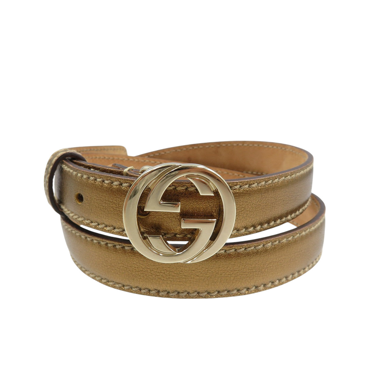 美品 グッチ GGロゴ 159614 レザー ゴールド金具 ゴールド 85・34 ベルト 0976【中古】GUCCI