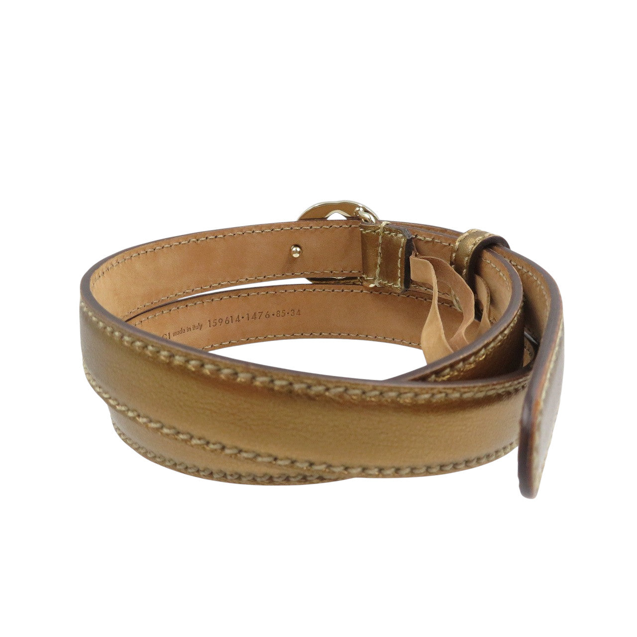 美品 グッチ GGロゴ 159614 レザー ゴールド金具 ゴールド 85・34 ベルト 0976【中古】GUCCI