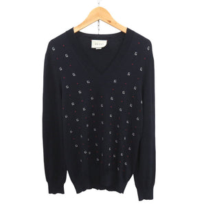 美品 グッチ Vネック ウール サイズL ネイビー ニット セーター 0978【中古】GUCCI