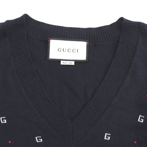 美品 グッチ Vネック ウール サイズL ネイビー ニット セーター 0978【中古】GUCCI