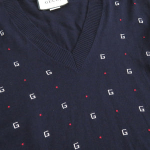美品 グッチ Vネック ウール サイズL ネイビー ニット セーター 0978【中古】GUCCI
