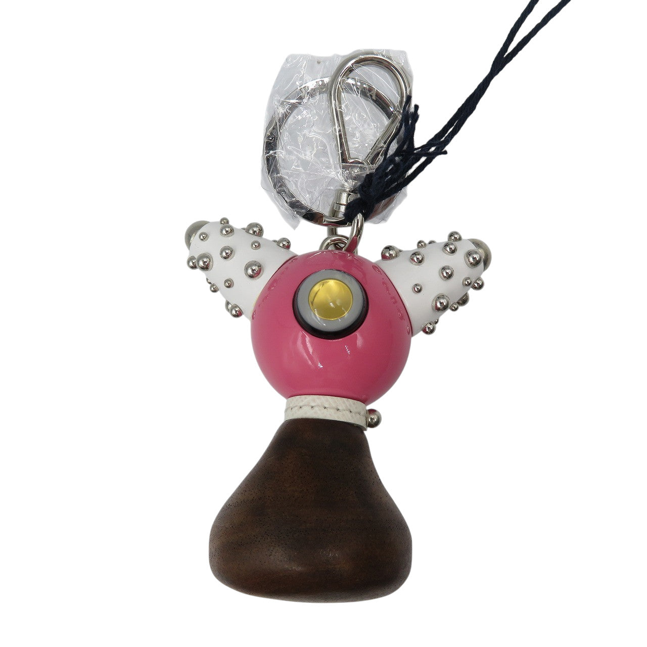 未使用 プラダ TRICK ROBOT 1TR062 メタル ウッド シルバー金具 ベコニア ブラウン ホワイト キーホルダー 0989【中古】PRADA