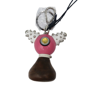 未使用 プラダ TRICK ROBOT 1TR062 メタル ウッド シルバー金具 ベコニア ブラウン ホワイト キーホルダー 0989【中古】PRADA