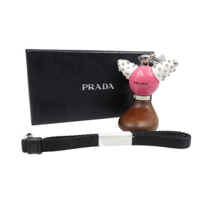 未使用 プラダ TRICK ROBOT 1TR062 メタル ウッド シルバー金具 ベコニア ブラウン ホワイト キーホルダー 0989【中古】PRADA