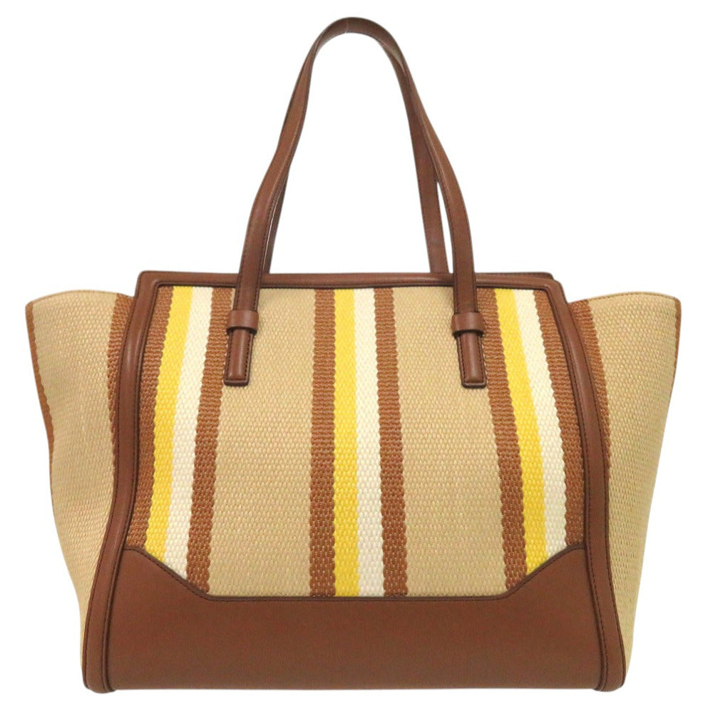 美品 サルヴァトーレフェラガモ エイミー トートバッグ ストライプ レザー キャンバス マルチカラー 0996【中古】Salvatore Ferragamo