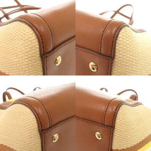 美品 サルヴァトーレフェラガモ エイミー トートバッグ ストライプ レザー キャンバス マルチカラー 0996【中古】Salvatore Ferragamo