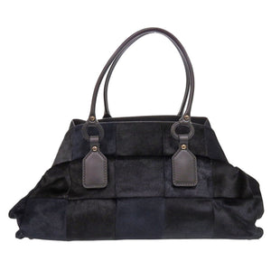 美品 トッズ 格子柄 ハラコ/レザー ブラック ネイビー ショルダーバッグ 黒 1007【中古】TOD’S