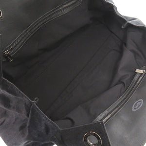 美品 トッズ 格子柄 ハラコ/レザー ブラック ネイビー ショルダーバッグ 黒 1007【中古】TOD’S