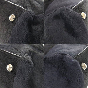 美品 トッズ 格子柄 ハラコ/レザー ブラック ネイビー ショルダーバッグ 黒 1007【中古】TOD’S