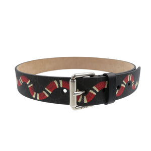 新品同様 グッチ 434520 スネーク GG柄 GGスプリーム 75/30 シルバー金具 ブラック レッド ベルト 1009【中古】GUCCI