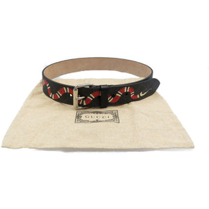 新品同様 グッチ 434520 スネーク GG柄 GGスプリーム 75/30 シルバー金具 ブラック レッド ベルト 1009【中古】GUCCI