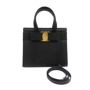 サルヴァトーレフェラガモ ヴァラリボン BA214178 レザー ゴールド金具 ブラック 2WAY ショルダー ハンドバッグ 1017【中古】Salvatore Ferragamo
