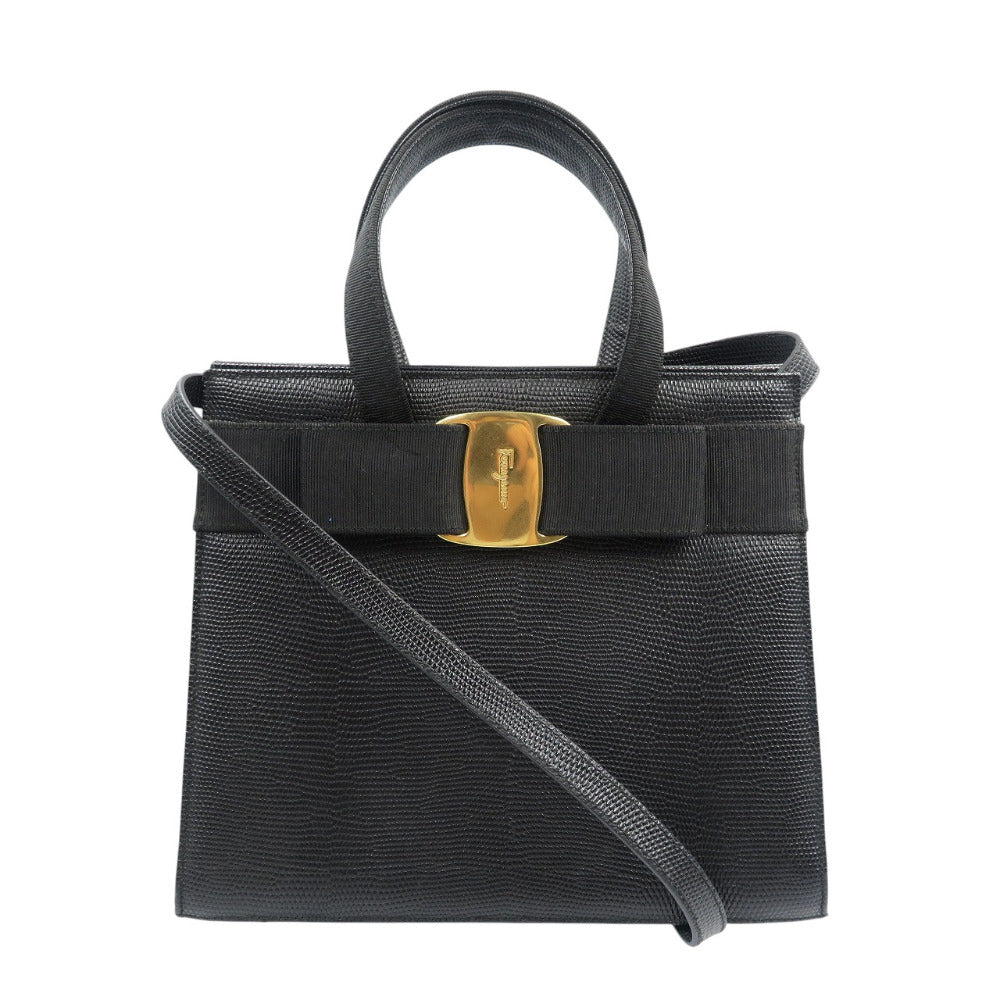 サルヴァトーレフェラガモ ヴァラリボン BA214178 レザー ゴールド金具 ブラック 2WAY ショルダー ハンドバッグ 1017【中古】Salvatore Ferragamo