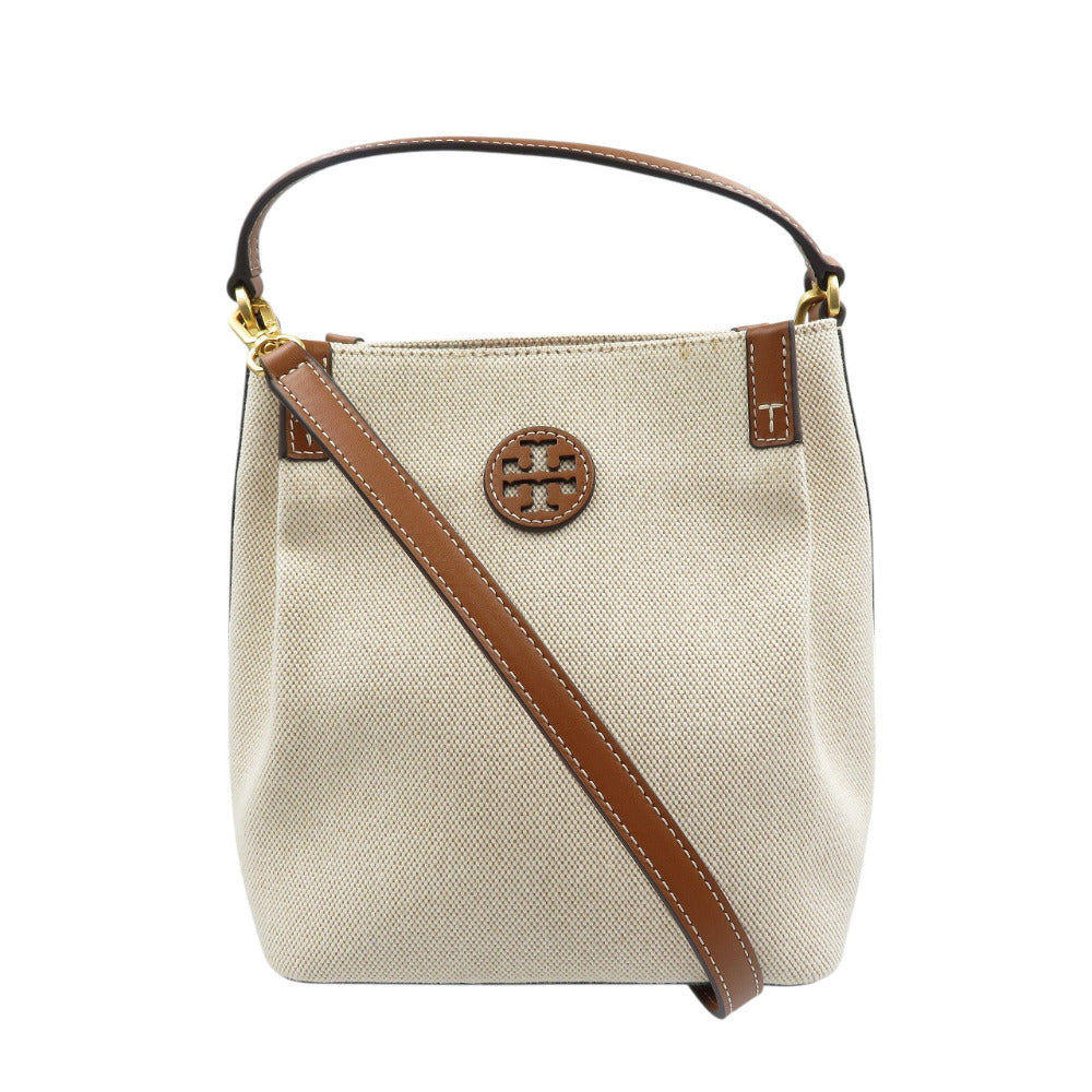 新品同様 トリーバーチ キャンバス レザー ゴールド金具 ベージュ ブラウン 2WAY ショルダーバッグ ハンドバッグ 1045【中古】TORY BURCH