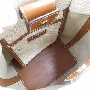 新品同様 トリーバーチ キャンバス レザー ゴールド金具 ベージュ ブラウン 2WAY ショルダーバッグ ハンドバッグ 1045【中古】TORY BURCH