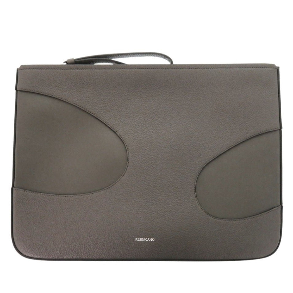 新品同様 サルヴァトーレフェラガモ 241361 カットアウト レザー グレー クラッチバッグ 1048【中古】Salvatore Ferragamo