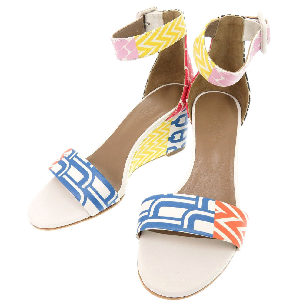 未使用品 エルメス アンクルストラップウェッジソール サイズ35 レザー マルチカラー サンダル 1070【中古】HERMES