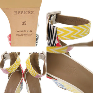 未使用品 エルメス アンクルストラップウェッジソール サイズ35 レザー マルチカラー サンダル 1070【中古】HERMES