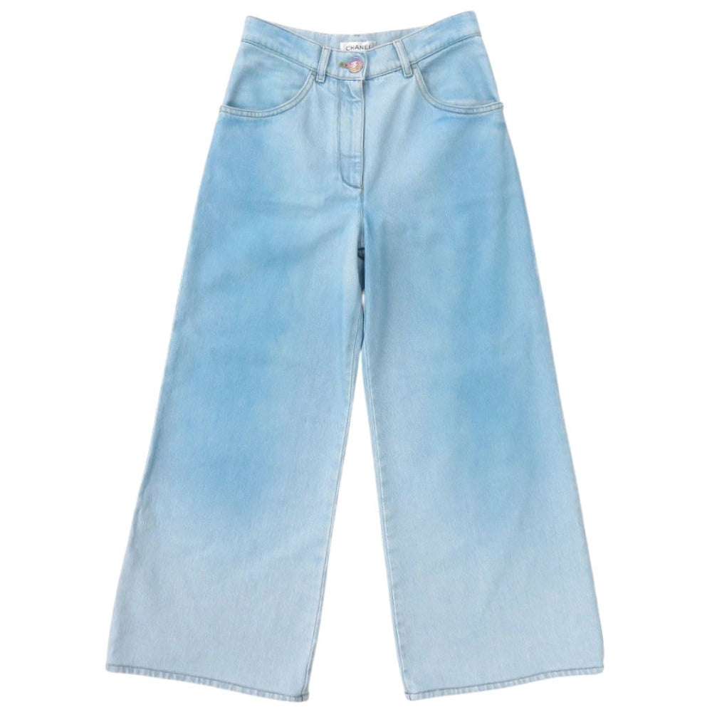 新品同様 シャネル ワイドデニム ココボタン グラデーション P76361 コットン ブルー 青 1075【中古】CHANEL