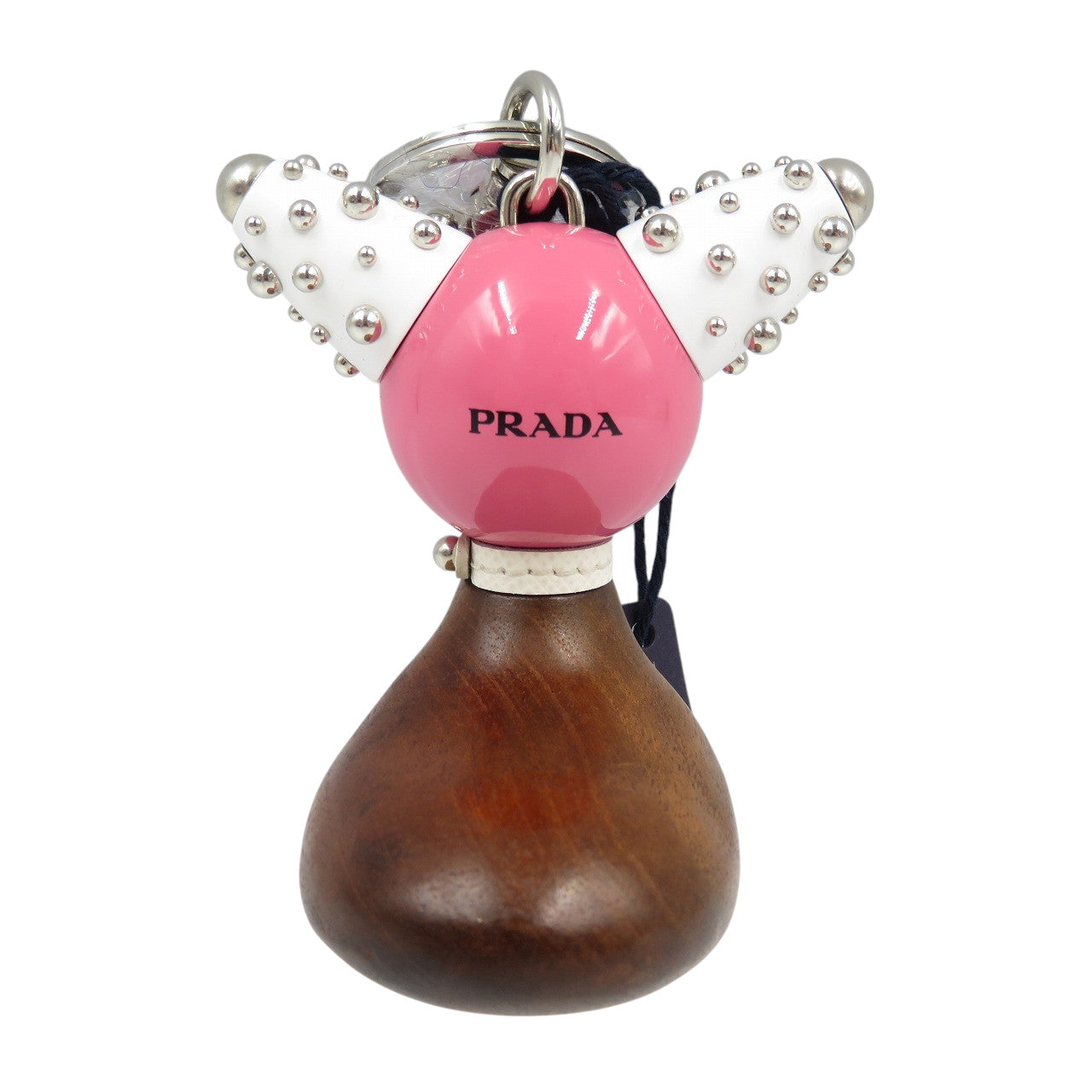 未使用 プラダ TRICK ROBOT 1TR062 メタル ウッド シルバー金具 ベゴニア ブラウン ホワイト キーホルダー 1089【中古】PRADA