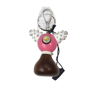 未使用 プラダ TRICK ROBOT 1TR062 メタル ウッド シルバー金具 ベゴニア ブラウン ホワイト キーホルダー 1089【中古】PRADA