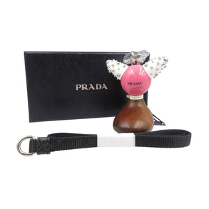 未使用 プラダ TRICK ROBOT 1TR062 メタル ウッド シルバー金具 ベゴニア ブラウン ホワイト キーホルダー 1089【中古】PRADA