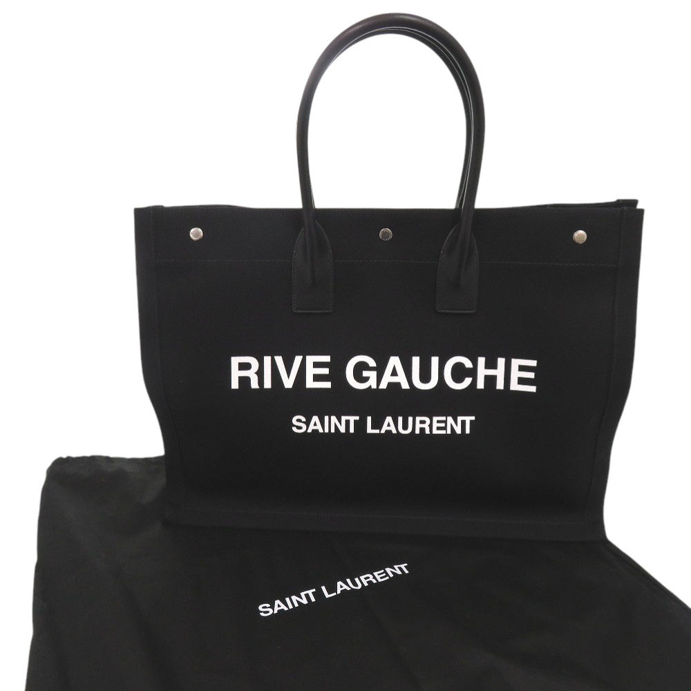 新品同様 サンローランパリ リヴ ゴーシュ キャンバス レザー ブラック トートバッグ 黒 1092【中古】SAINT LAURENT PARIS メンズ