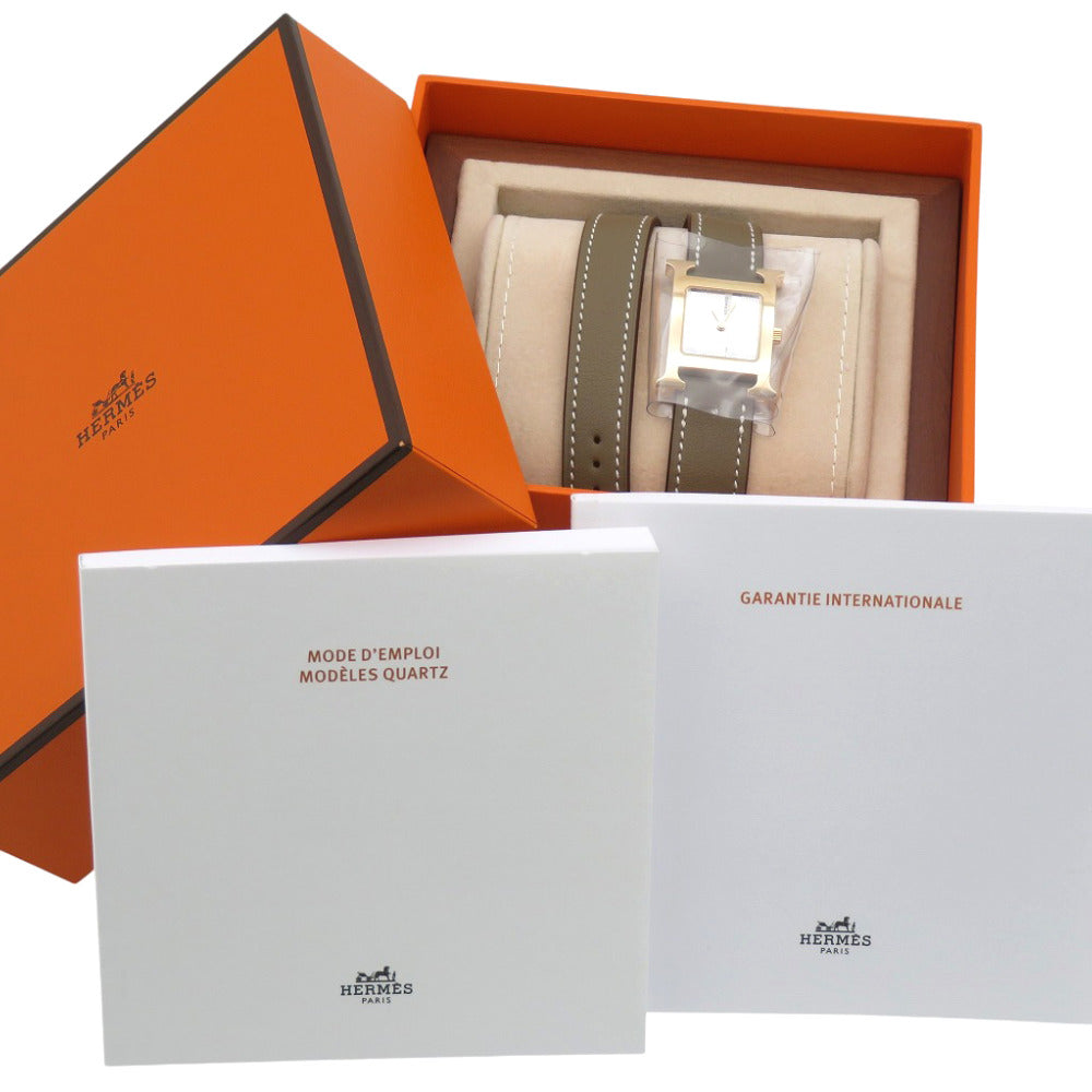 新品同様 エルメス Ｈウォッチ ドゥブルトゥール HH1.202c クオーツ 腕時計 SS/レザー シルバー U刻印 1101【中古】HERMES レディース