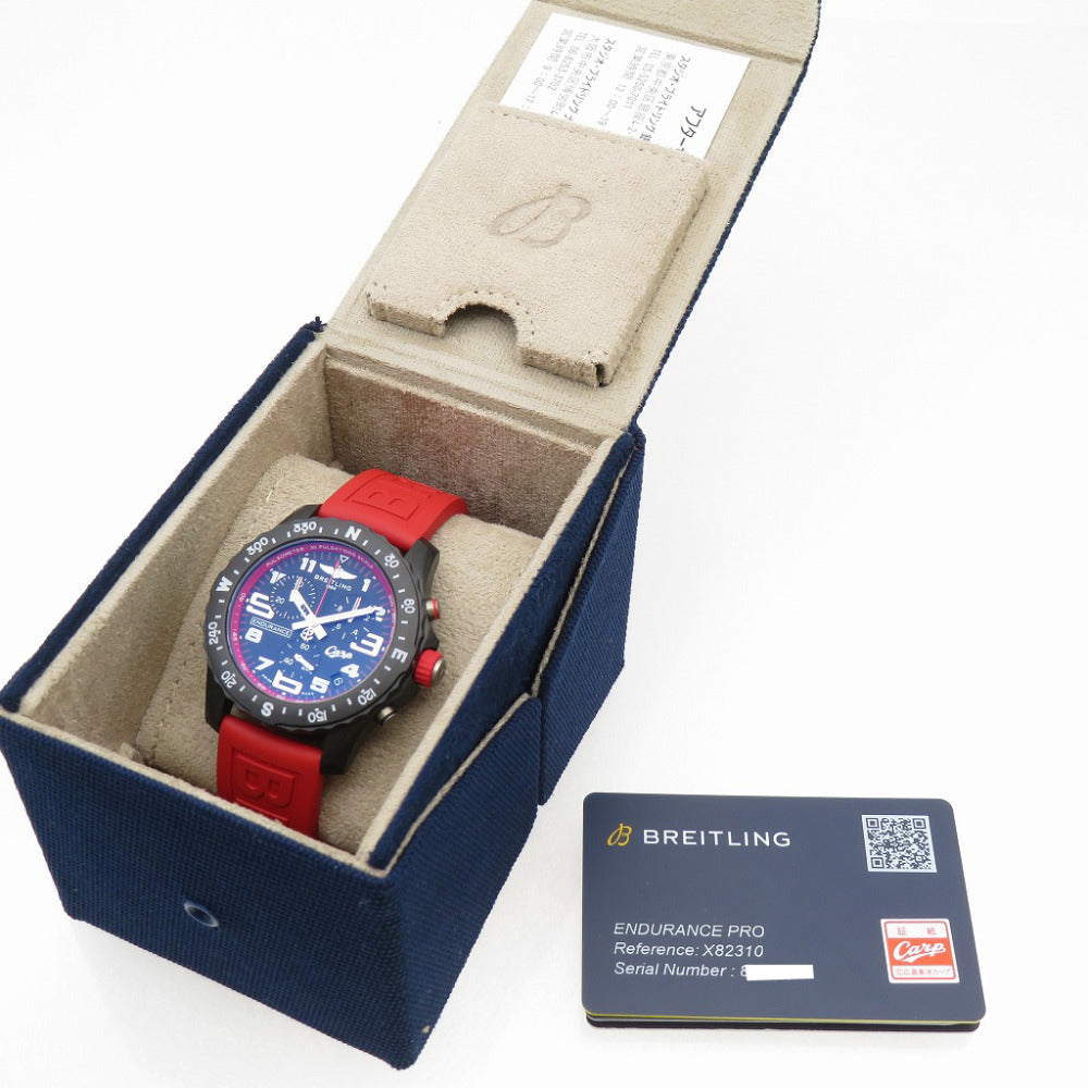 新品同様 ブライトリング エンデュランス プロ 広島カープ コラボ X823101E1B1S1 クオーツ 腕時計 ブライトライト/ラバー ブラック 黒文字盤 赤 1102【中古】BREITLING メンズ