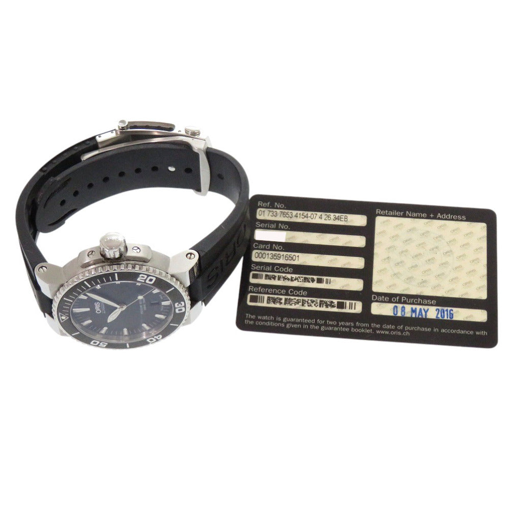 美品 オリス アクイス デイト 01 733 7653 4154-07 4 26 34EB ブラック SS ラバー 自動巻き 腕時計 1106【中古】ORIS