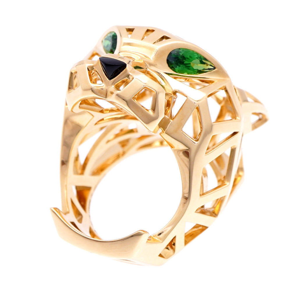 新品同様 カルティエ K18YG/オニキス/ツァボライト パンテール ドゥ リング N4722500 #52 指輪 750 イエローゴールド ジュエリー 1114【中古】CARTIER