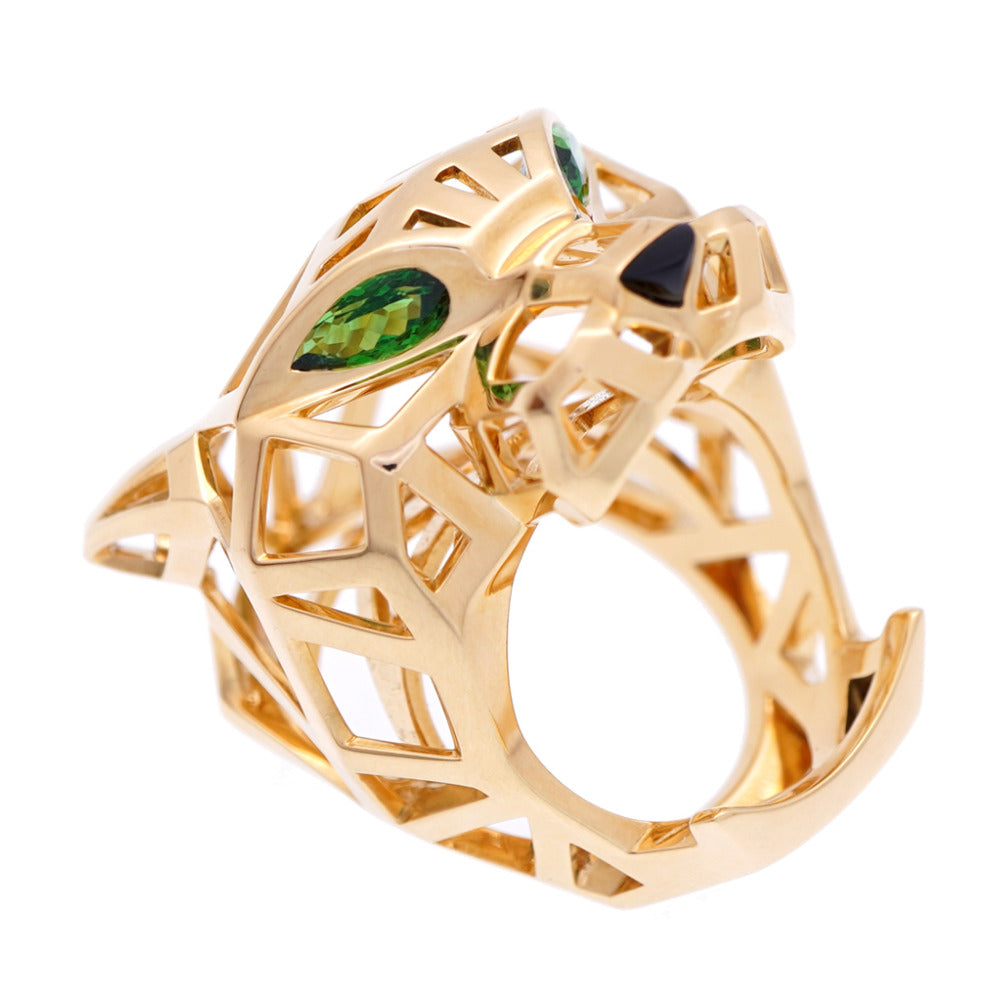 新品同様 カルティエ K18YG/オニキス/ツァボライト パンテール ドゥ リング N4722500 #52 指輪 750 イエローゴールド ジュエリー 1114【中古】CARTIER