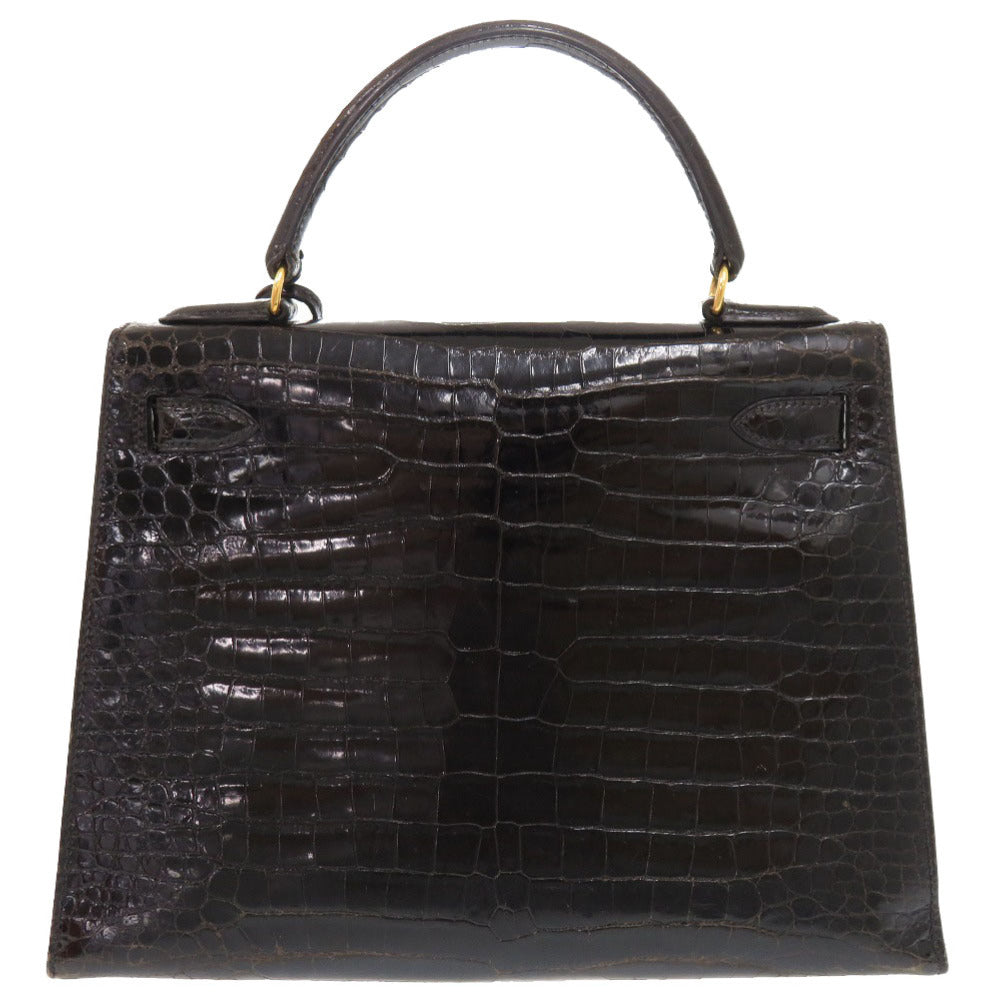 エルメス ケリー28 外縫い ポロサス ブラック ゴールド金具 〇V刻印 ハンドバッグ 黒 1157 【中古】 HERMES