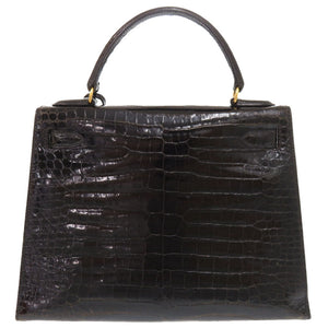 エルメス ケリー28 外縫い ポロサス ブラック ゴールド金具 〇V刻印 ハンドバッグ 黒 1157 【中古】 HERMES
