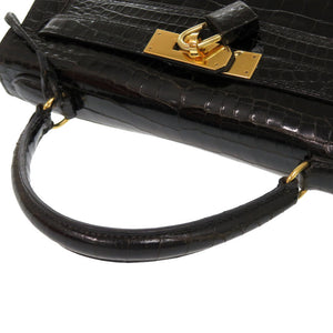 エルメス ケリー28 外縫い ポロサス ブラック ゴールド金具 〇V刻印 ハンドバッグ 黒 1157 【中古】 HERMES