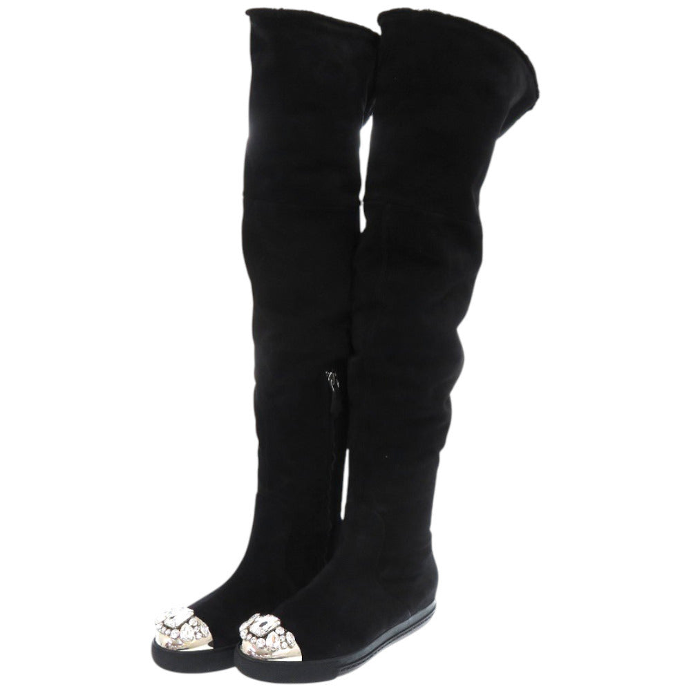 ミュウミュウ ムートンブーツ ビジュー ムートン 23.5cm ブラック 黒 ブーツ 1190【中古】MIUMIU