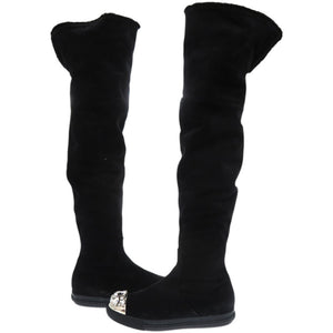 ミュウミュウ ムートンブーツ ビジュー ムートン 23.5cm ブラック 黒 ブーツ 1190【中古】MIUMIU