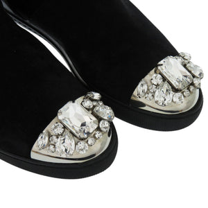 ミュウミュウ ムートンブーツ ビジュー ムートン 23.5cm ブラック 黒 ブーツ 1190【中古】MIUMIU