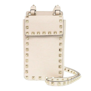 新品同様 ヴァレンティノ・ガラヴァーニ ロックスタッズ ライトアイボリー レザー ショルダーバッグ 1196【中古】Valentino Garavani